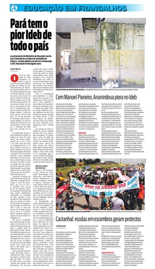 3 
ESTRADAS DANIFICADAS 
O descaso 
continua 
EM PLENO VERÃO, ESTRADAS ESTADUAIS CONTINUAM EM PÉSSIMO ESTADO POR FALTA DE MANUTENÇÃO 
POR PARTE DO GOVERNO DO ESTADO. EM BRAGANÇA, A PA 458 PERMANECE REPLETA DE REMENDOS E 
COM BURACOS. ALÉM DA ESTRADA QUE LIGA A CIDADE À PRAIA, A PA 108, CONHECIDA COMO RODOVIA DO 
CACOAL, TAMBÉM SE ENCONTRA COM TRECHOS BASTANTE COMPROMETIDOS, DIFICULTANDO ASSIM A VIDA 
DE COLONOS QUE DEPENEM DA VIA PARA SE LOCOMOVER. 
A PA 458 que liga a 
cidade à praia de 
Ajuruteua está 
muito longe de 
ser o que mere-ce 
o pedaço mais badalado 
da turística Bragança. Sem 
acostamento, a via passou por 
uma operação tapa-buracos 
em julho, que resultou num 
permanente desnivelamento 
ao longo da pista, na qual, a 
trafegabilidade é inteiramente 
comprometida, devido à enor-me 
quantidade de remendos 
em toda a sua extensão. 
Não bastasse a falta de 
acostamento e o desnivela-mento 
da pavimentação, há 
ainda trechos esburacados na 
PA 458. Nos dois quilômetros 
que cruzam a vida do Bacuri-teua, 
onde está localizada toda 
a estrutura do polo pesqueiro 
de Bragança, a situação é ve-xatória. 
Naquela área, há pe-daços 
da estrada com buracos 
que oferecem perigo, além de 
grandes partes sem qualquer 
asfaltamento, onde no perí-odo 
das chuvas formam-se 
enormes poças de lama, e no 
verão, a população padece por 
causa da poeira. 
Outro problema sério da 
estrada Bragança Ajuruteua, 
que em outrora tinha placa até 
para indicar áreas onde era co-mum 
a andada de caranguejo 
na pista, é a sinalização. Além 
da carência de placas, a sina-lização 
no asfalto está muito 
desbotada e com a tapagem 
de buracos, a pintura quase 
sumiu. Especialmente para 
quem viaja à noite, a estrada 
é um perigo. No mês de julho, 
houve dois acidentes com óbi-to, 
ambos à noite, em menos 
de uma semana. 
PREJUÍZOS 
Sem expectativas de que 
o Governo do Estado se ma-nifeste 
para solucionar o pro-blema, 
moradores e investi-dores 
reclamam o abandono 
da estrada que para eles, além 
de via de acesso, é motivo de 
movimento positivo ou não 
nas altas temporadas quando, 
segundo eles, muitos veranis-tas 
optam por ir para Salinas, 
REPÓRTER FOLHA 
Pior que a vaia em Dilma Roussef 
na abertura da Copa do Mundo só 
mesmo a que levou o prefeito Nelson 
Magalhães, durante a solenidade 
de início dos 46º Jogos da Semana 
da Pátria, na Estação Cultural 
Armando Bordallo, na virada de 31 
de agosto para 1º de setembro, porque 
a presidente foi vaiada uma só vez, 
enquanto o gestor de Bragança levou 
quatro sonoras saraivadas. 
Alvo de chacotas 
A situação constrangedora se instalou quando o 
prefeito foi anunciado e logo ecoou a primeira vaia. 
Espirituoso, Nelson Magalhães iniciou sua fala sau-dando 
os presentes com seu tradicional jargão, “boa 
noite, povo de Deus”, o que foi motivo para outra 
vaia, desta feita ainda mais inflamada. 
Mais vaias 
Já desajeitado, ele engendrou um discurso de 
exaltação ao momento relevante para Bragança, 
que são os Jogos da Semana da Pátria. Entretan-to, 
na primeira pausa, ao concluir um raciocínio, 
a terceira vaia estrondou na Estação Cultural. Para 
concluir a manifestação de repúdio ao gestor, após o 
“boa noite e o muito obrigado”, de despedida, veio 
então a vaia final, para acabar de vez com qualquer 
possibilidade de diálogo entre Nelson Magalhães e 
o povo de Bragança. 
Gelou 
Depois do transtorno ocorrido, uma pergunta não 
calou mais entre os envolvidos no certame despor-tivo: 
será que Nelson Magalhães vai ou não partici-par 
da cerimônia de encerramento dos 46º Jogos da 
Semana da Pátria? Obviamente que o prefeito não 
compareceu ao Corolão, no dia 06 de setembro, para 
a final, como é tradição, sendo a ausência motivo 
para comentários negativos. No dia seguinte, 07 
de setembro, o prefeito também não compareceu à 
parada escolar. 
Ibope 
Eduardo Sales, o primo do governador que se 
intitula “o rei de Castanhal”, foi visto na sexta-feira, 
12, entrando em prédio no bairro do Leblon, Rio de 
Janeiro, com uma sacola. Curiosamente, o prédio 
é a sede do Ibope. E, por coincidência, Sales saiu 
sem a sacola. 
Apelando 
E no sábado, 13, à noite, após a publicação de 
manchete com pesquisa bastante suspeita, que co-locava 
seu candidato em primeiro lugar na corrida 
eleitoral, o que mais se via em pontos de grande 
concentração da capital, entre eles a avenida Doca 
de Sousa Franco e algumas praças, era o jornal “O 
Liberal” sendo distribuído gratuitamente. A distri-buição 
também foi flagrada sendo feita no domingo, 
14, pela manhã. 
Não enrola 
E enquanto não chega o dia 05 de outubro o que 
não faltam são cavaletes espalhados pelos pontos 
mais badalados da cidade, muitos desses de candi-datos 
que estão mostrando a cara no município, pela 
primeira vez e ainda por cima, numa impressão bem 
fajuta. Enganam-se os candidatos que acreditam em 
conquistar eleitores através de um enorme núme-ro 
de placas espalhadas pelos passeios públicos. O 
povo quer saber é de resultados, não de propagandas. 
Seriedade 
A grande prova é a ausência quase que total de 
cartazes nas casas, especialmente na zona rural, 
um dos principais alvos desse tipo de marketing. O 
povo não gosta mais de cartazes. Em Bragança, ao 
que parece, esta campanha está sendo mais focada 
em ações que em publicidade, diferentemente das 
anteriores. 
Trabalho 
Quem tem trabalho realizado e pretende dar con-tinuidade 
tem chance assim como os que estão se 
lançando embasados em grandes propostas. Agora, 
os que apostam somente na propaganda e em baru-lho 
de carreata estarão dando murros em pontas de 
facas, mediante as expectativas dos eleitores. Foi- 
-se o tempo que ganhava eleições quem fazia mais 
barulho. Tudo evolui!. 
A ESTRADA que leva ao Cacoal também está carente de reparos 
onde para ir à praia se chega 
através de estrada em melho-res 
condições, que em Ajuru-teua. 
“Nós, comerciantes de 
Ajuruteua, perdemos clientes 
assíduos, por causa das pés-simas 
condições da estrada, 
completamente abandonada 
nos últimos quatro anos. Este 
ano, por conta das eleições, o 
Governo deu uma remendada 
nos buracos, durante o mês 
de julho, mas mesmo assim, 
falta acostamento, sinalização 
e ainda há buracos. Não sei 
como se fala em incentivo ao 
turismo mantendo uma estra-da 
para o nosso principal atra-tivo 
desse jeito”, argumentou 
José Carlos Oliveira, proprie-tário 
do restaurante e pousada 
Céu e Mar. 
CAOS 
Cansada de esperar por 
uma solução, a professora Ma-ria 
do Rosário Silva Galvão, 
moradora da vila do Bacuri-teua, 
onde fica o trecho mais 
perigoso da estrada, lamenta 
as condições da via que pas-sa 
em frente a sua residência. 
“Desde julho que vivemos su-jeito 
à grandes nuvens de poei-ra 
durante todo o dia, quando 
o fluxo de veículos é grande, 
tanto para a praia como pra 
cá para a Vila do Bacuriteua, 
para onde os taxistas de Bra-gança 
reclamam para trafegar, 
devido à quantidade de bura-cos 
que terão que enfrentar. 
Quando chegam as chuvas, 
com a enxurrada, os buracos 
aumentam e viram lama. Não 
dá para saber se é pior, no in-verno 
ou no verão”, reclamou 
a professora. 
COLÔNIAS 
Entretanto, em Bragança, 
não são somente os que depen-dem 
da estrada de Ajuruteua a 
padecer pela falta de manuten-ção 
das rodovias estaduais. Os 
colonos da região do Cacoal 
do Peritoró, que dependem da 
PA 108, também têm enfren-tado 
muitas dificuldades para 
ir e vir até a cidade. A rodo-via 
estadual, que se encontra 
em estado infinitamente mais 
alarmante que a via que liga a 
cidade à praia, é a única pista 
de escoamento da produção 
agrícola que abastece a cidade 
diariamente e também o úni-co 
caminho de todos os jovens 
moradores daquela área rural, 
que estudam na cidade. Além 
do Cacoal, também dependem 
da PA 108, os moradores da 
colônia Benjamin Constant, 
onde a principal atividade é a 
agricultura familiar, cuja pro-dução 
é toda comercializada 
na cidade. Para o agricultor 
Raimundo Rodrigues, que 
cultiva mandioca e couve, as 
intempéries causadas pela má 
situação da estrada são fatores 
determinantes no lucro ou no 
prejuízo da produção. “Já hou-ve 
momentos em que a viagem 
era tão longa, por causa dos 
buracos na estrada, que quan-do 
chegávamos à cidade, a boa 
hora de faturar na feira livre de 
Bragança já havia passado. O 
mesmo vale para meus filhos 
que já perderam muitas aulas e 
provas na escola, por causa do 
atraso do ônibus, se arrastando 
em meio à buraqueira, até che-gar 
à cidade. Para nós, além da 
incerteza se fará chuva ou sol 
no nosso roçado, temos ain-da 
outra grande interrogação 
para o resultado dos nossos 
investimentos: a estrada, o 
nosso maior fator de risco”, 
concluiu o colono. 
OS BURACOS permanecem na estrada que liga a cidade a Ajuruteua 
 