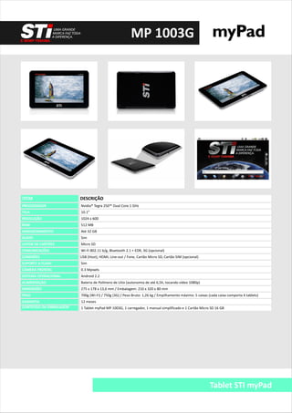 Folha de produto table mp1003