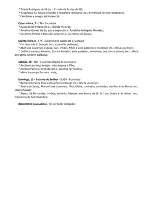 * Maria Rodrigues de Sá (m.c. Ermelinda Araújo de Sá);
* Secundino Sá, Rosa Fernandes e restantes familiares (m.c. Ermelin...