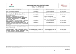 BIBLIOTECAS ESCOLARES DO AGRUPAMENTO

FICHA DE ATIVIDADE
Divulgação e disponibilização da coleção da BE.

Equipa da BE

Co...