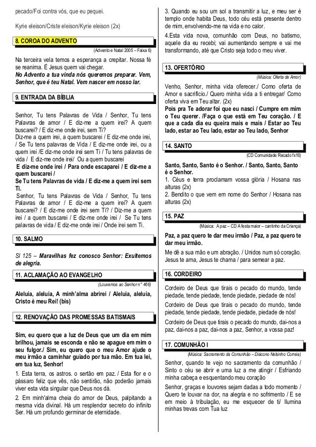 Canto De Ofertorio Para Missa De Primeira Eucaristia Folheto 1 Comunhao 2012