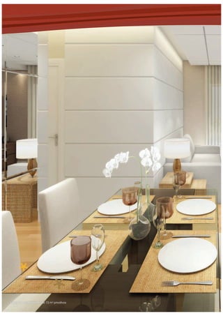 Living do apartamento de 73 m2
privativos
 