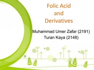 Folic Acid
and
Derivatives
Muhammad Umer Zafar (2191)
Turan Kaya (2148)
 