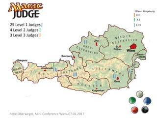 René Oberweger, Mini-Conference Wien, 07.01.2017
25 Level 1 Judges
4 Level 2 Judges
3 Level 3 Judges
Wien + Umgebung
X 3
X...