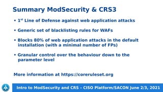 Extensive Introduction to ModSecurity and the OWASP Core Rule Set | PDF