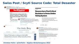 Christian Folini / @ChrFolini – DigiGes Winterkongress 2022
Swiss Post / Scytl Source Code: Total Desaster
 