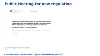 Christian Folini / @ChrFolini – DigiGes Winterkongress 2022
Public Hearing for new regulation
Source: Federal Chancellery
 