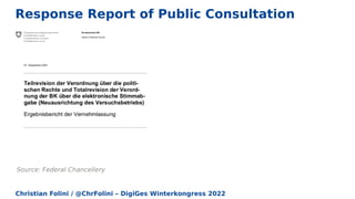 Christian Folini / @ChrFolini – DigiGes Winterkongress 2022
Response Report of Public Consultation
Source: Federal Chancellery
 