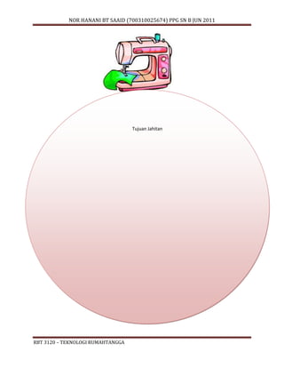 NOR HANANI BT SAAID (700310025674) PPG SN B JUN 2011 
RBT 3120 – TEKNOLOGI RUMAHTANGGA 
Tujuan Jahitan 
 