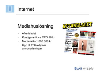 Mediahuslösning Aftonbladet Kundgaranti, ca CPO 90 kr Medienetto 1 000 000 kr  Upp till 250 miljoner annonsvisningar  Internet 