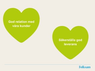 God relation med
våra kunder
Säkerställa god
leverans
 