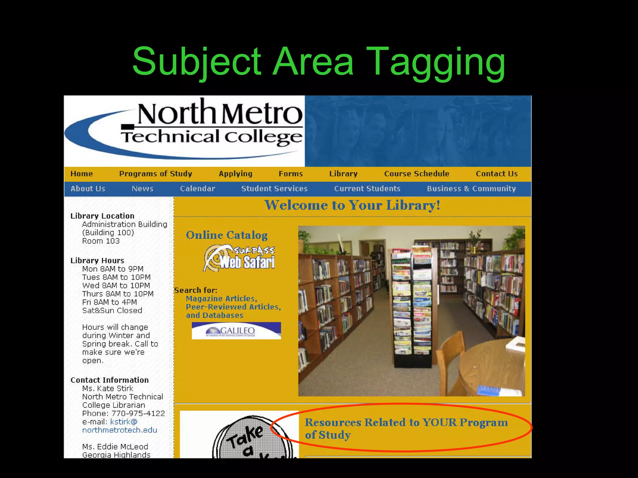 Subject Area Tagging 