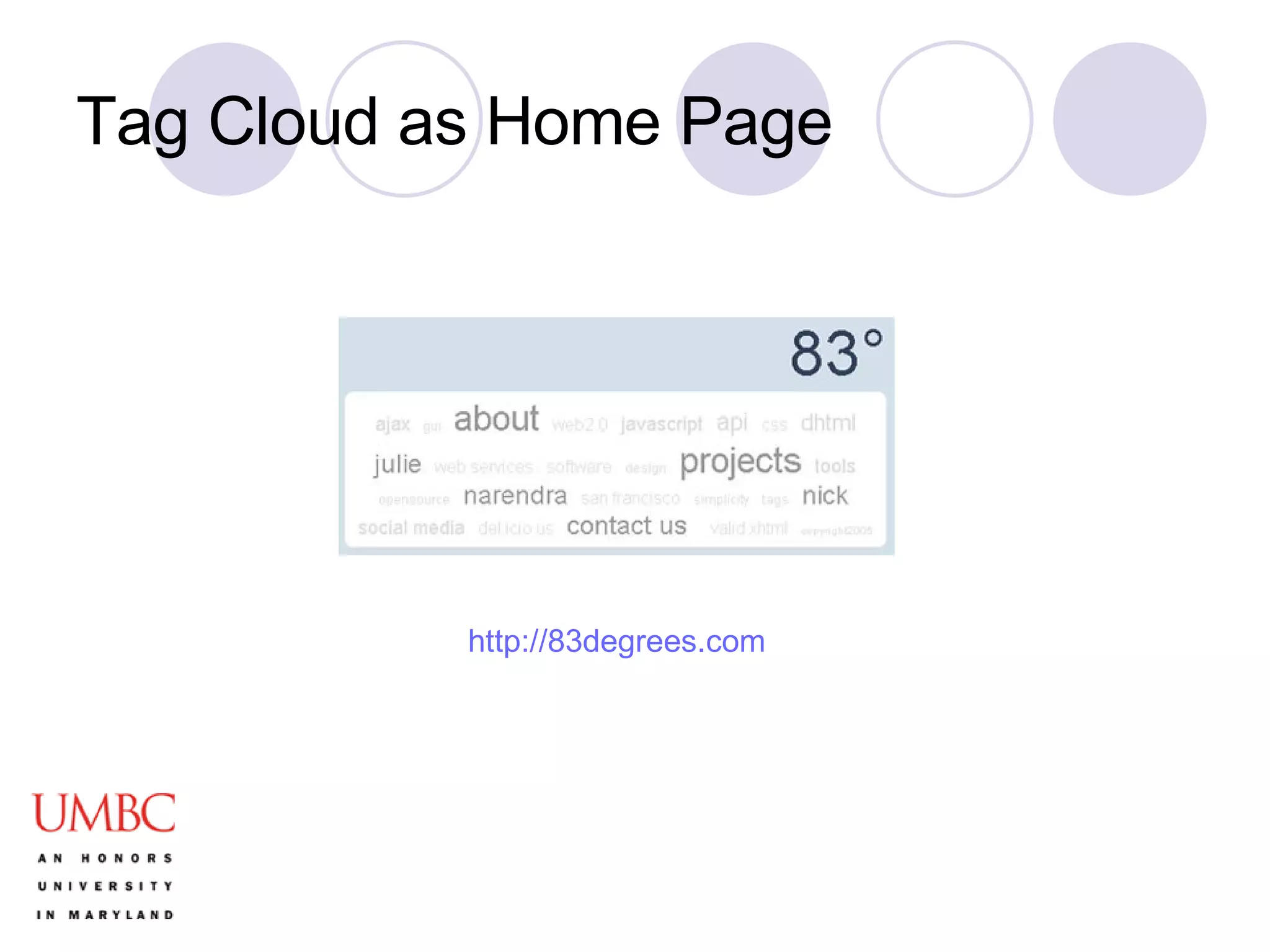 Tag Cloud as Home Page http://83degrees.com 