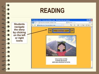 READING   Students navigate the story by clicking on the left or right icons             