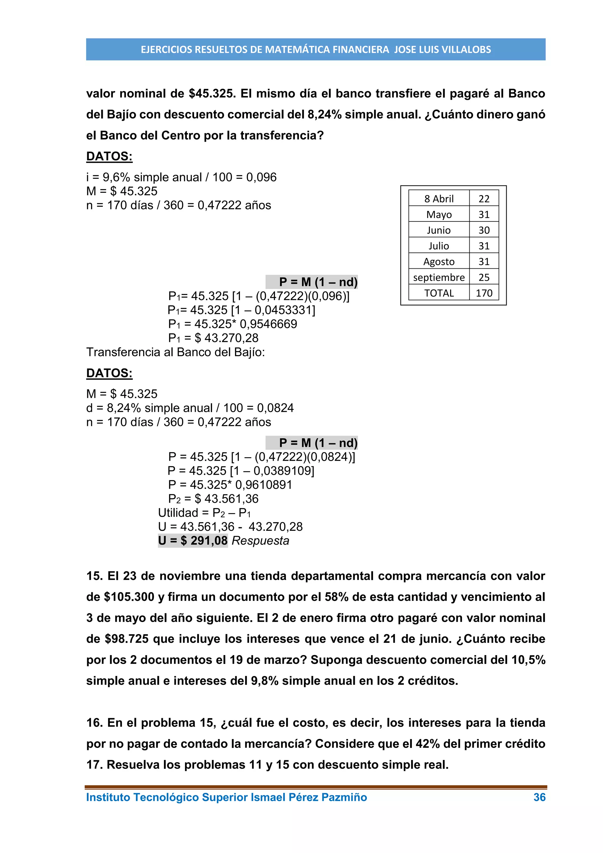 Ejercicios resueltos de matemática financiera Villalobos | PDF