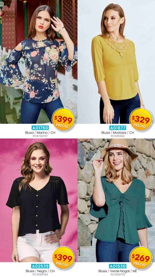 A01760
Blusa / Marino / CH
PC8730727
A01877
Blusa / Mostaza / CH
PC1125362
A02539
Blusa / Negro / CH
PC7030754
A01530
Blusa / Verde Nogal / ME
PC1520770
$399
Especial
PRECIO
$329
Especial
PRECIO
$399
Especial
PRECIO
$269
Especial
PRECIO
 