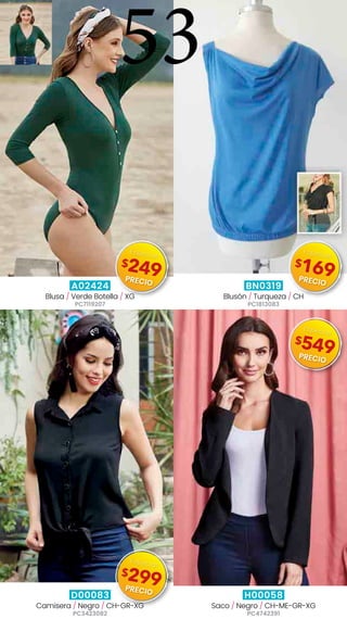 A02424
Blusa / Verde Botella / XG
PC7119207
BN0319
Blusón / Turqueza / CH
PC1813083
D00083
Camisera / Negro / CH-GR-XG
PC3423082
H00058
Saco / Negro / CH-ME-GR-XG
PC4742391
53
$249
Especial
PRECIO
$169
Especial
PRECIO
$299
Especial
PRECIO
$549
Especial
PRECIO
 