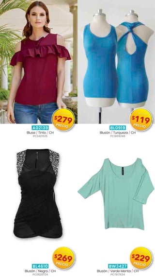 A02139
Blusa / Tinto / CH
PC2421525
BL0919
Blusón / Turqueza / CH
PC1809248
BL4610
Blusón / Negro / CH
PC0820724
BW3427
Blusón / Verde Menta / CH
PC7617624
$279
Especial
PRECIO
$119
Especial
PRECIO
$269
Especial
PRECIO
$229
Especial
PRECIO
 