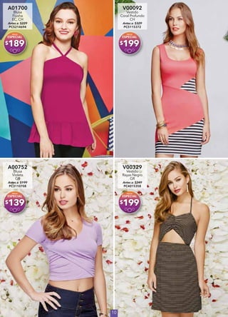 10
A01700
Blusa
Fiusha
EC, CH
Antes a: $229
PC5214694
$189
V00092
Vestido
Coral Profundo
CH
Antes a: $329
PC5115372
$199
A00752
Blusa
Violeta
GR
Antes a: $199
PC3110708
$139
V00329
Vestido
Rayas Negro
GR
Antes a: $249
PC4015358
$199
 