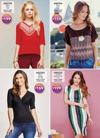 12
A00709
Blusa
Rojo
CH
Antes a: $299
PC4715308
$199
A00396
Blusa
Café
CH
Antes a: $229
PC7612243
$159
A02203
Blusa
Negro
CH, XG
Antes a: $199
PC3813049
$169
V00322
Vestido
Rayas Verde
CH
Antes a: $269
PC0415390
$199
 