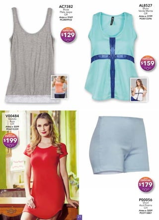 21
AC7382
Blusa
Plata Jaspe
GR
Antes a: $169
PC2809932
$129
AL8527
Blusa
Verde Menta
GR
Antes a: $199
PC8512296
$159
V00484
Vestido
Rojo
CH
Antes a: $229
PC6215339
$199
P00056
Short
Azul Pizarra
CH
Antes a: $229
PC0713887
$179
 