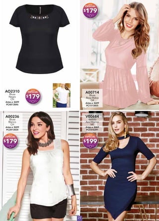 25
AO2310
Blusa
Negro
CH
Antes a: $229
PC4813846
$179
A00714
Blusa
Rosa Malva
GR
Antes a: $229
PC1513855
$179
A00236
Blusa
Blanco
CH
Antes a: $229
PC2813834
$179
V00684
Vestido
Azul Marino
ME
Antes a: $269
PC7315391
$199
 