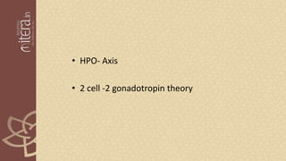 • HPO- Axis
• 2 cell -2 gonadotropin theory
 