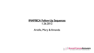 IMAP/BCA Follow-Up Sequences
         1.26.2012

    Arielle, Mary & Amanda
 