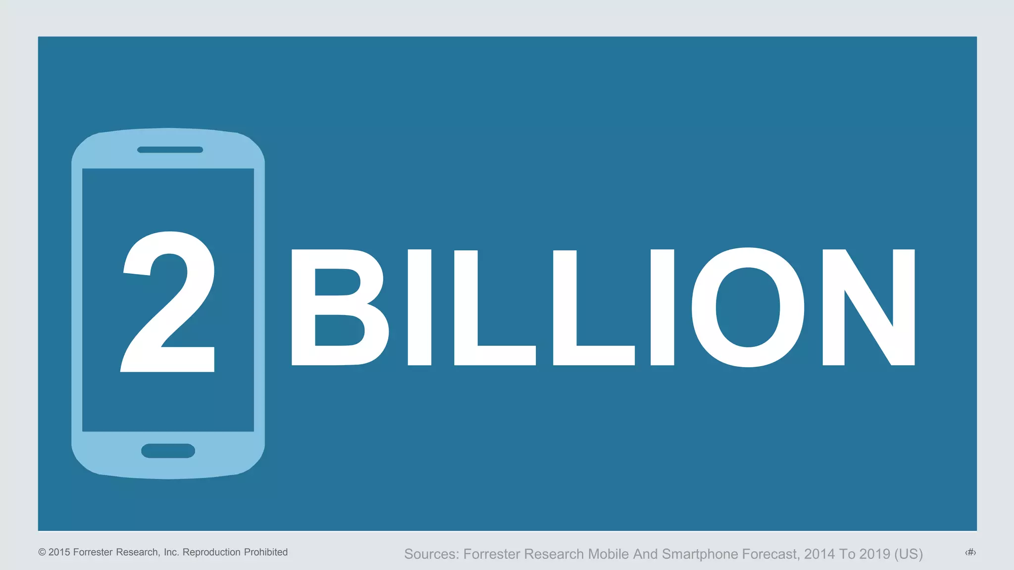 © 2015 Forrester Research, Inc. Reproduction Prohibited ‹#›
2 BILLION
Sources: Forrester Research Mobile And Smartphone Forecast, 2014 To 2019 (US)
 