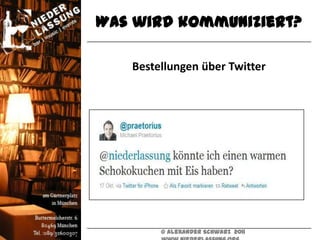 Was wird kommuniziert?

   Bestellungen über Twitter




        © Alexander Schwarz 2011
 