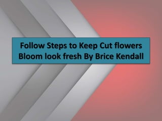 Follow Steps to Keep Cut flowers
Bloom look fresh By Brice Kendall
 