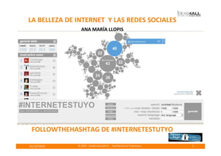 LA BELLEZA DE INTERNET Y LAS REDES SOCIALES
                ANA MARÍA LLOPIS




 FOLLOWTHEHASHTAG DE #INTERNETESTUTYO

01/10/2010    © 2010 Global ideas4all SL - Confidential & Proprietary   1
 