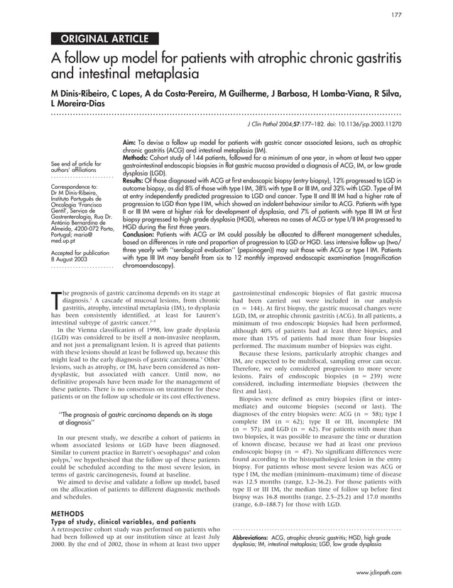 Follow up model for patients with atrophic chronic gastritis and