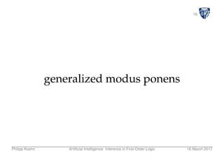 18
generalized modus ponens
Philipp Koehn Artiﬁcial Intelligence: Inference in First-Order Logic 16 March 2017
 