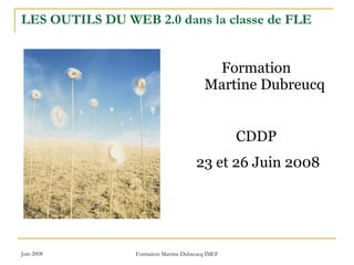 LES OUTILS DU WEB 2.0 dans la classe de FLE Formation  Martine Dubreucq CDDP  23 et 26 Juin 2008 