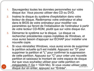 Gestion des fichiers :le système d'exploitation gère la lecture et l'écriture dans le système de fichiers et les droits d'accès aux fichiers par les utilisateurs et les applications.Gestion des informations :le système d'exploitation fournit un certain nombre d'indicateurs permettant de diagnostiquer le bon fonctionnement de la machine.18/07/201171TDI2/ Systeme d'exploitation