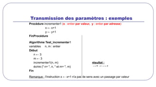 Fonction&Procedure cours de programmation et algorithme | PPTX