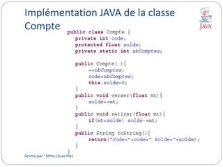 Implémentation JAVA de la classe
Compte
Animé par : Mme Ouaz Ines
 