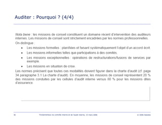 36 Fondamentaux du contrôle interne et de l’audit interne, 15 mars 2006 © 2006 Deloitte
Auditer : Pourquoi ? (4/4)
 