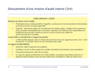 55 Fondamentaux du contrôle interne et de l’audit interne, 15 mars 2006 © 2006 Deloitte
Déroulement d’une mission d’audit interne (3/4)
 