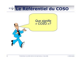 63 Fondamentaux du contrôle interne et de l’audit interne, 15 mars 2006 © 2006 Deloitte
Le Référentiel du COSO
Que signifie
« COSO »?
 