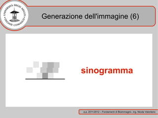 Generazione dell'immagine (6)




           sinogramma



            a.a. 2011/2012 – Fondamenti di Bioimmagini– ing. Nicola Volonterio
 
