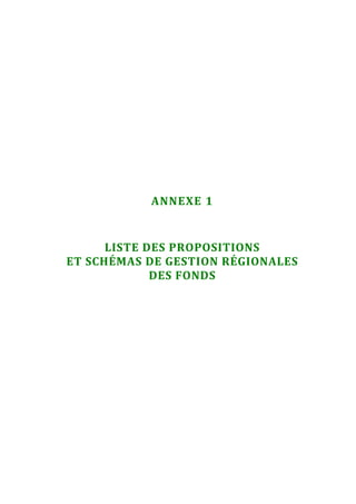  




                ANNEXE 1 


          LISTE DES PROPOSITIONS  
    ET SCHÉMAS DE GESTION RÉGIONALES  
                 DES FONDS 
                     




 
 