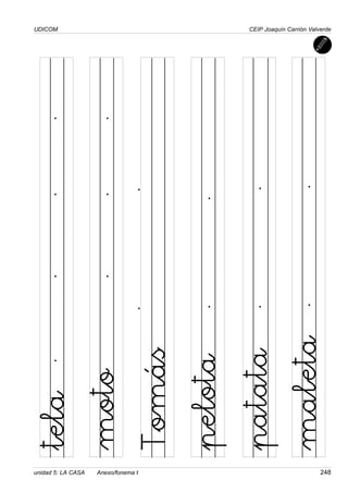 UDICOM
unidad 5: LA CASA Anexo/fonema t 248
CEIP Joaquín Carrión Valverde
tela
moto
Tomás
maleta
pelota
patata
 