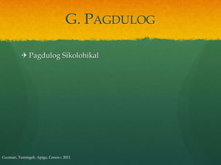 G. PAGDULOG

          ✈ Pagdulog Sikolohikal




Guzman, Tumingeb, Apigo, Cenon c 2011
 