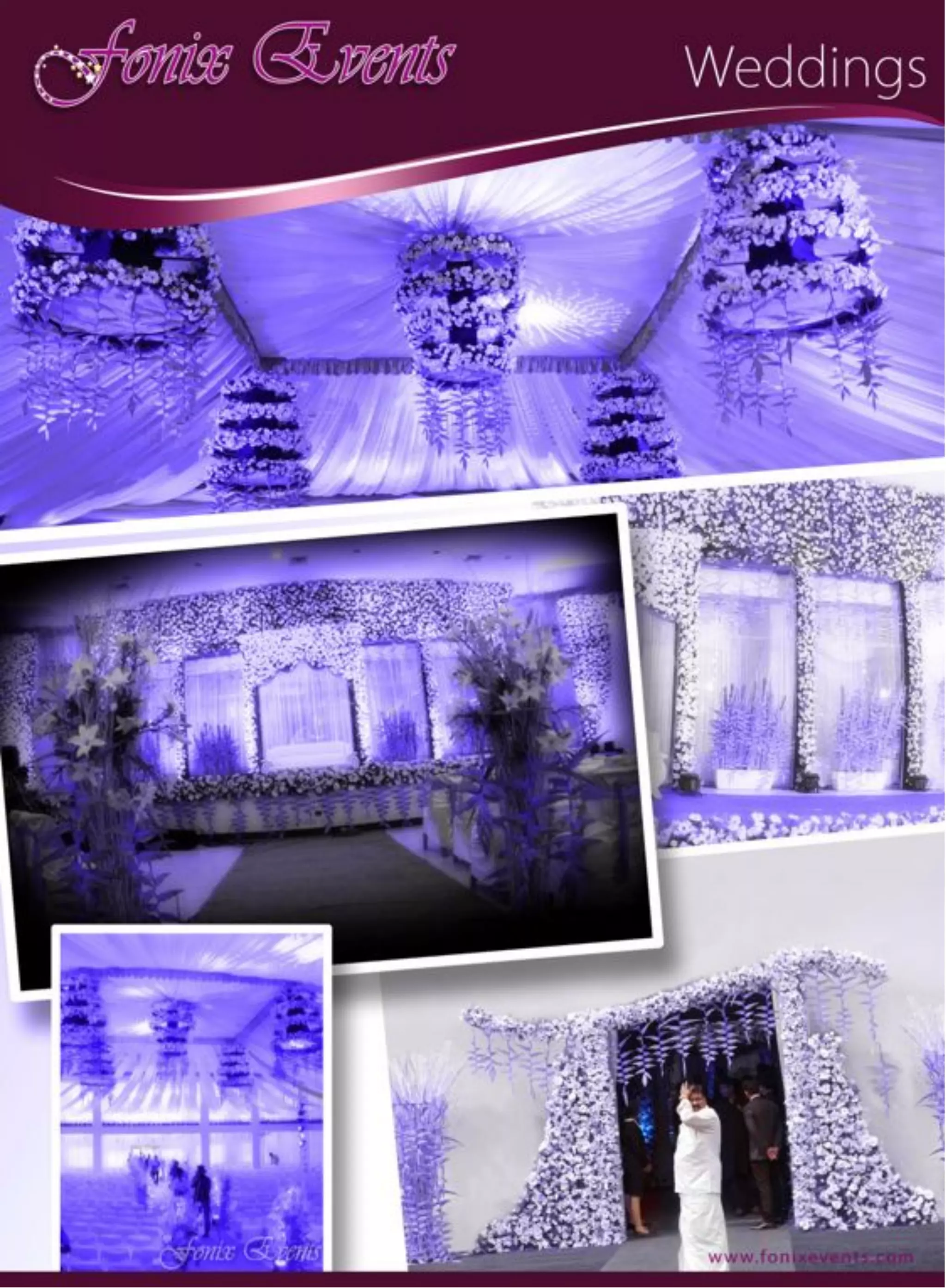 !Wedding!planning!service!includes!virtually!every!detail!
of!the!event!to!your!speciﬁca6ons!and!budget.!We!can!make!your!
event!less!stressful!and!more!successful.!Fonix!infuses!style!and!
design!into!every!wedding!we!plan.!We!take!special!care!and!pay!
me6culous!a>en6on!to!every!detail.!The!result!is!a!seamless!
experience!to!"wow"!your!guests!and!of!course!you.!We!know!your!
expecta6ons!are!high,!and!we're!here!to!an6cipate!and!recommend!
op6ons!for!any!situa6on!that!may!arise!during!the!planning!
process.!
Services!we!oﬀer:!
•!Help!with!planning!and!budge6ng!
•!Imagina6ve!ideas!&!sugges6ons!
•!A!personal!shopper!for!the!bride!
•!Help!with!the!men's!ouKits!
•!Organising!hair!and!make!up!
•!Sta6onery!
•!Wedding!cake!
•!Ceremony!
•!Recep6on!venue!searches!
•!Photographer!and!videographer!
•!Flower!arrangements!and!venue!decora6ons!
•!Entertainment!ar6sts!
•!Master!of!ceremony!
•!Wedding!transport!
Breath Taking Weddings ! to Wow ! Your Guests
 