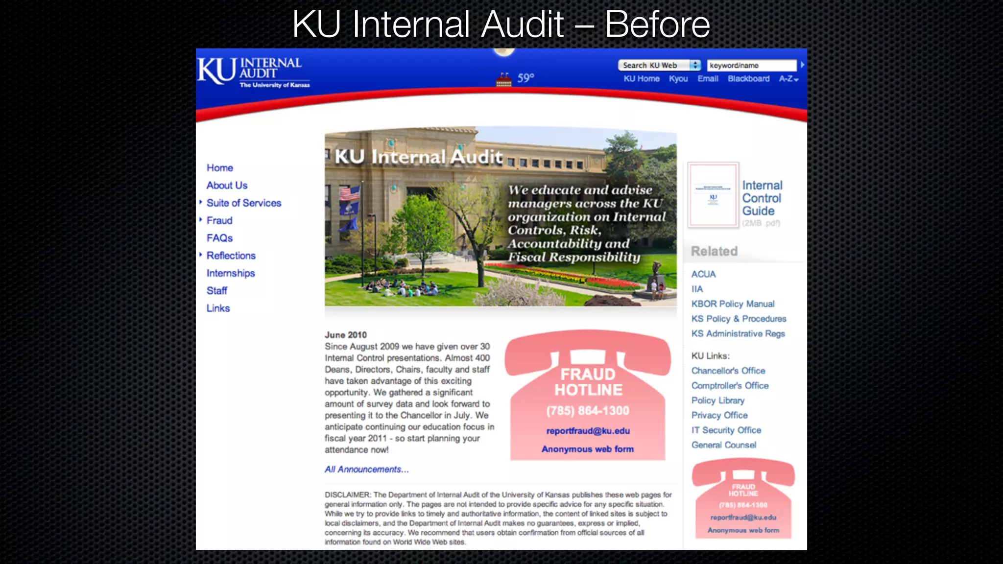 KU Internal Audit – Before
 
