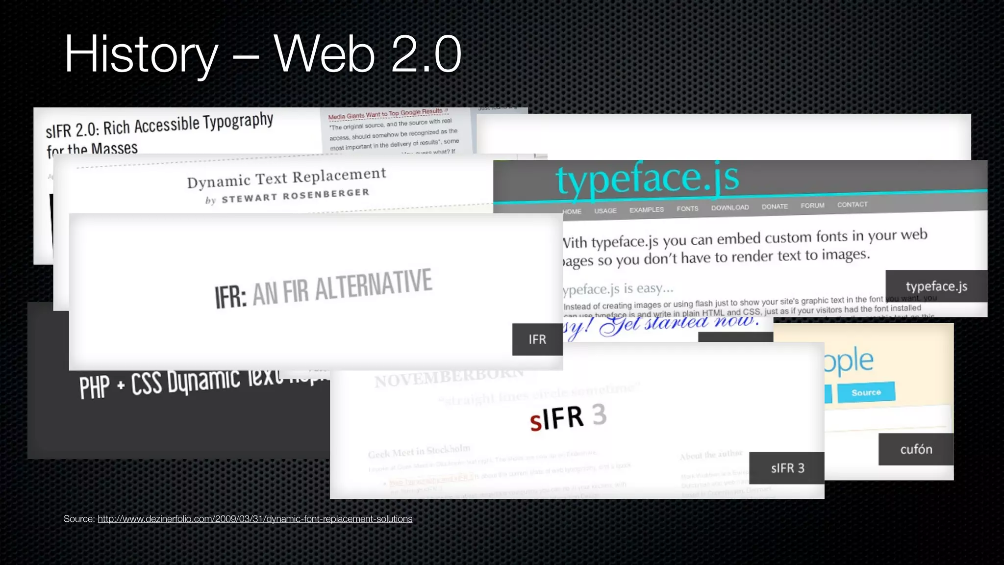 History – Web 2.0




Source: http://www.dezinerfolio.com/2009/03/31/dynamic-font-replacement-solutions
 