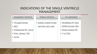 INDICATIONS OF THE SINGLE VENTRICLE
MANAGEMENT
 