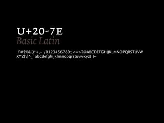 +-
Basic Latin
 !"#$%&'()*+,-./0123456789:;<=>?@ABCDEFGHIJKLMNOPQRSTUVW
XYZ[]^_`abcdefghijklmnopqrstuvwxyz{|}~
 